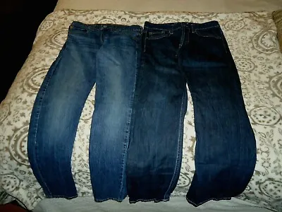 Lot Of (2)   Men's Straight Jeans     Dark Wash Blue Cotton Denim Size 32 X 32 • $44.99