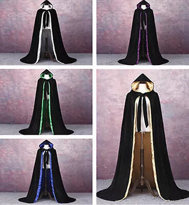 Velvet + Lined Gothic Cloak Halloween Cape Hooded Wicca Medieval Larp • $33.24