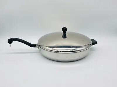 Vintage FARBERWARE Aluminum Clad Stainless Steel 12  Frying Pan Skillet W Handle • $59.99