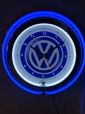 VW Volkswagen Motors Garage BLUE Man Cave Neon Wall Clock Advertising Sign • $169.99