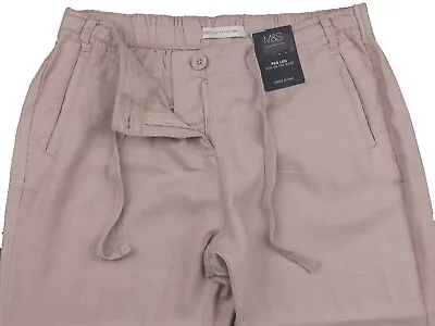 £16.99 • Buy M&S Womens Marks And Spencer Beige Peg Leg Linen Trousers Size 14 Petite Leg 27