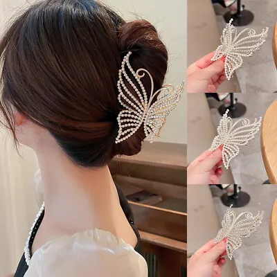 Rhinestone Pearl Butterfly Hair Clip Elegant Girls Hair Claws Hair Accessories❉ • $4.40