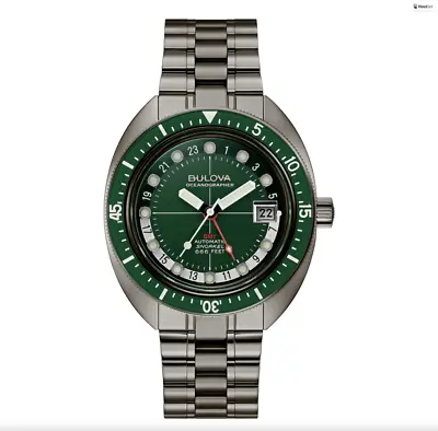 Bulova Watch Oceanographer GMT Green Dial 41mm Black Steel 98B415 Devil Diver • $1301.63