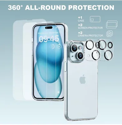 Case For IPhone 15 15 Pro Max Plus Clear  Shockproof  Cover + 2screen+2 Lens • £9.99