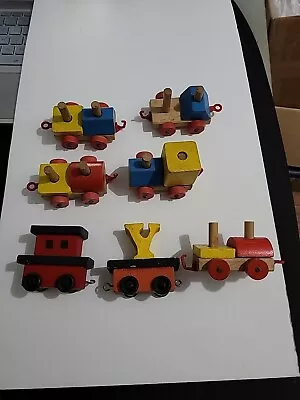 Vintage Wooden Train And Blocks Building Set  Kids Learning Toy LOT A3 • $11.99