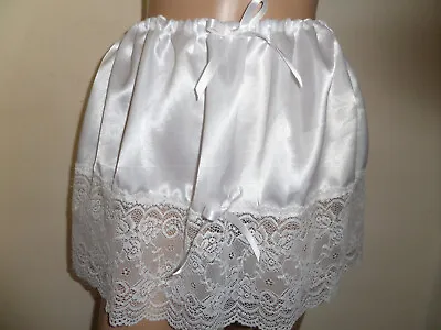 White Satin White  Deep Lace Trim Mini Petticoat 13  Long  30-46  Waist • £5.99