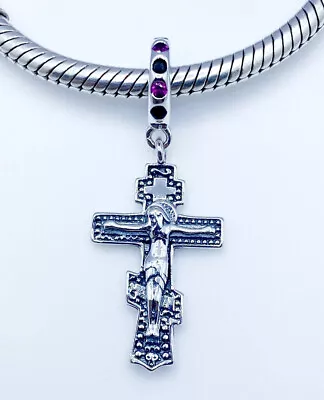 💖 Jesus On Cross Dangle Charm Pendant Religious Genuine 925 Sterling Silver 💖 • £16.95