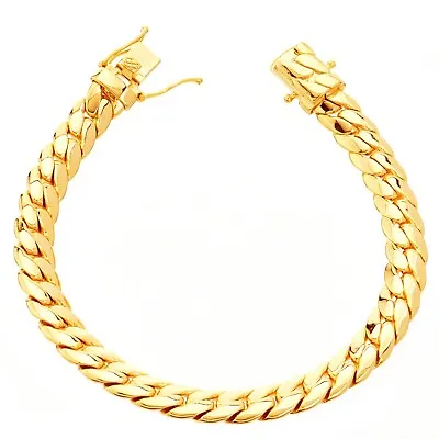 Miami Cuban Link Bracelet Men's Gold Plated 12 /9/ 8/ 6/ 5 Mm Safety Lock  BR500 • $13.99