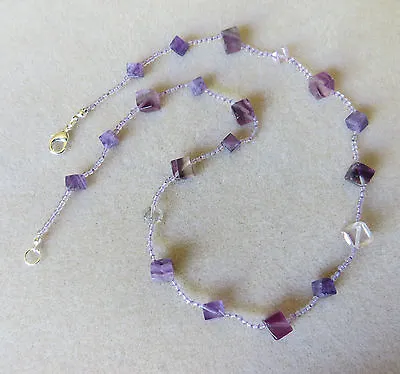 Handmade Amethyst And Purple Rainbow Fluorite Beaded Necklace  N700 • £15.95