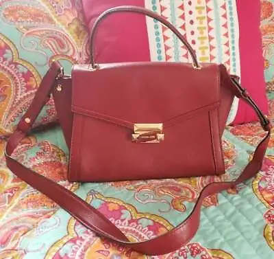Authentic MICHAEL Michael Kors Whitney Dark Red Leather Bag Purse Convertible Sh • $68.95