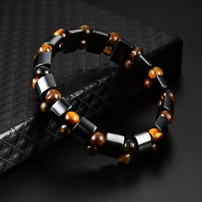 Tiger Eye Stone Hematite Magnetic Mens Bracelet Therapy Arthritis Pain Relief • $8.54