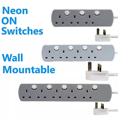 3 / 4 / 5 Way Gang Extension Lead Grey Switched Office Home PC Desk UK Plug 13A • £10.99