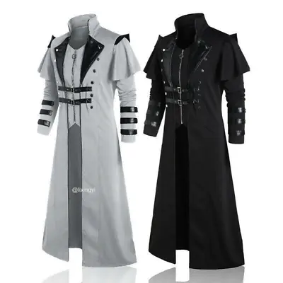 Men‘s Long Trench Cape Retro Medieval Steampunk Frock Coat Cloak Costume Jacket • $44.99