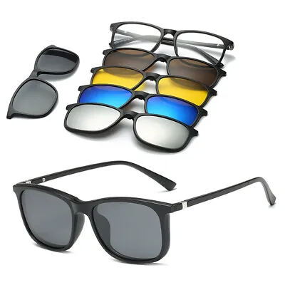 5 In1 Men’s Retro Polarized Sunglasses Magnetic Lens Swappable Frame Sun Glasses • $18.59