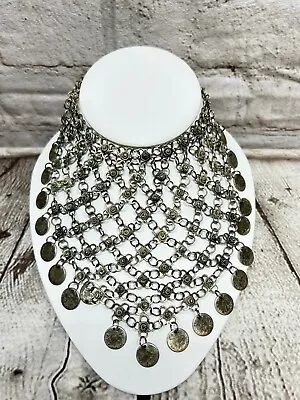 VINTAGE SILVER Ethnic Bib Necklace 22  Long 6.2 Ounces • $9.99