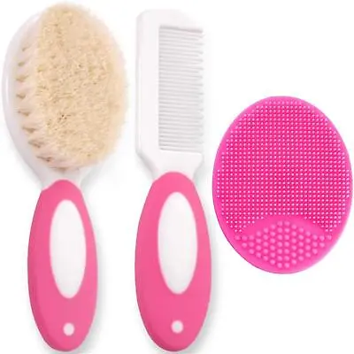 Baby Hair Brush And Comb Set For Newborns & Toddlers Natural Soft Goat Bristles • £5.99