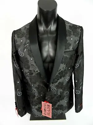 Mens Sport Jacket Blazer Black Shiny Paisley INSOMNIA MANZINI Entertainer Event • $44.99