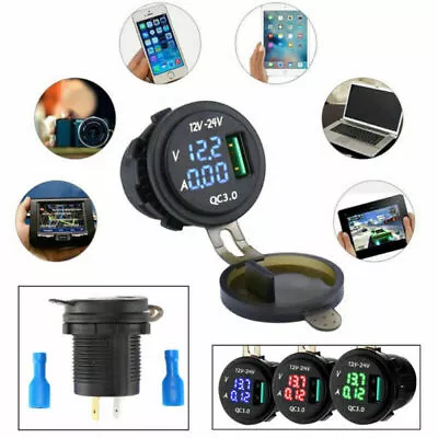 LED ATV Motorcycle USB Fast Charger Amp Volt Meter Voltage Waterproof 12/24V • $9.89