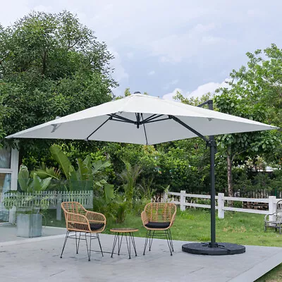 Roma 3M Square Patio Parasol 360° Rotation Cross Base Cantilever Umbrella Garden • £169.95