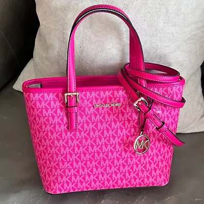 Michael Kors Jet Set Travel XS Carryall Tote MK Logo Crossbody Bag Electric Pink • $98.25