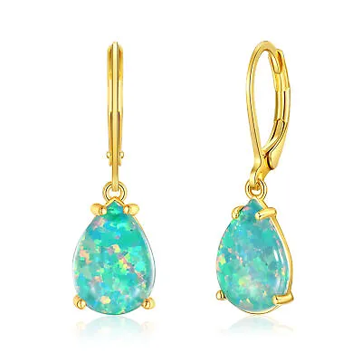 Gemstone Green Fire Opal Yellow Gold Pt Stud Earrings For Women Jewelrys Wedding • $3.99