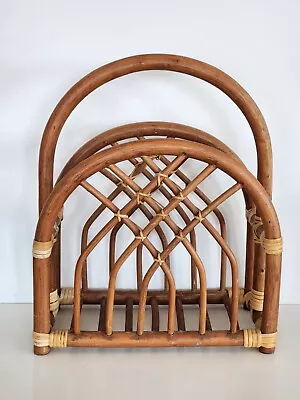 Vintage Mid Century Rattan Magazine Rack MCM Bamboo Book Holder • $30