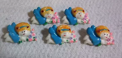 5 Vintage Plastic Angels With Pink Flower Bouquet Pins • $3.99