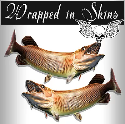 Fish Stickers Tiger Musky Fishing Decals Set Of 2 Vinyl Adhesive Decals AFP-0089 • $4.19