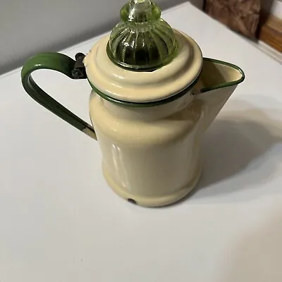 Antique Enamel Coffee Pot With Green Glass Percolator • $30