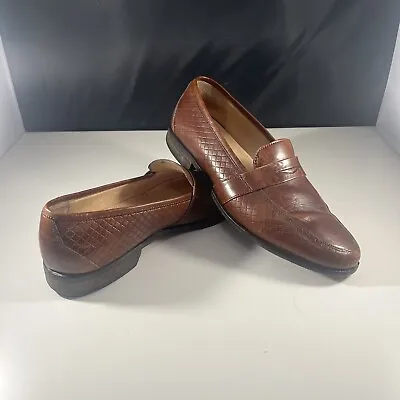 Martin Dingman Mens Italian Made Brown Leather Slip On Loafers- Size 8.5 • $44.99