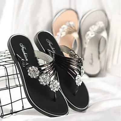 £9.99 • Buy Ladies Summer Flats Sandals Toe Post Flip Flops Sandles Holiday Comfy Shoes Size