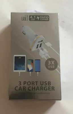 LAX Gadgets LAX 3-USB Port Car Charger 4.8A For Smartphones - White • $9.99