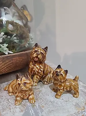Set Of 3 Vintage Wade Brown Terrier Dogs Mother & Pups Ornament/Figurine England • $28.95