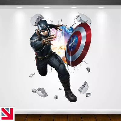 CAPTAIN AMERICA SUPERHERO Wall Sticker Vinyl Decal Mural Poster AVENGERS Kids • £4.99