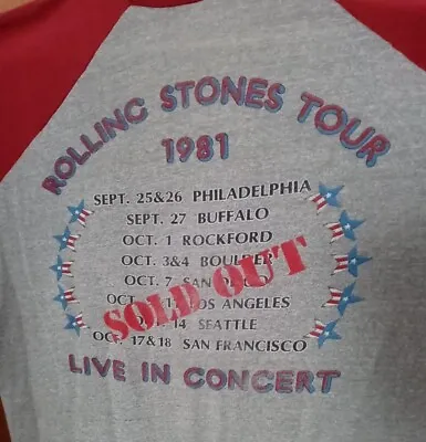 Rolling Stones Sept-Oct 1981 Concert Tour Shirt Sz Large Baseball Style Vintage  • $250
