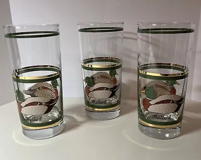 Three VTG Libbey Mallard Duck Drinking Highball Glasses EUC Green Gold 6” Tall • $18.99