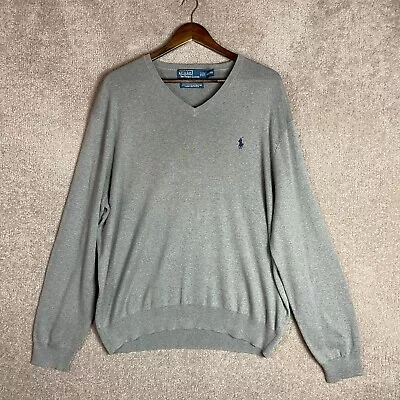 Polo Ralph Lauren Sweater Mens XXL 2XL Gray V Neck Pullover Pima Cotton Pony • $25.19