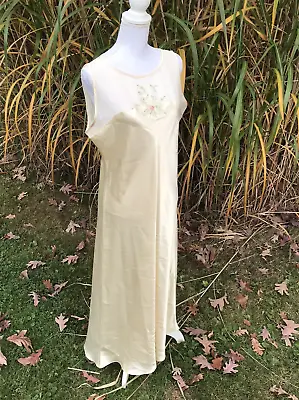 Vintage Etienne Night Gown XL Yellow Floral Slip Dress Lingerie Silk Sheer Bride • $29.39