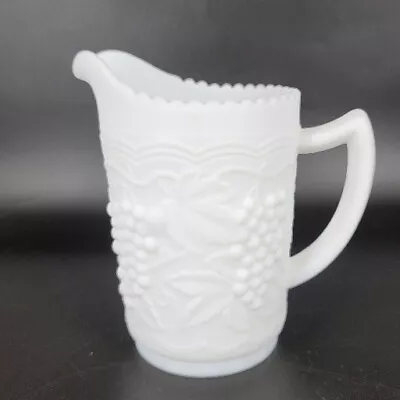 Imperial Glass Pitcher 16 Oz Grape Pattern Satin White Milk Glass Vintage • $21.55