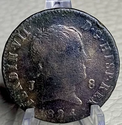 200 Year Old Old Large 1824 Spanish 8 Maravedis King Ferdinand VII Rare Coin • $47