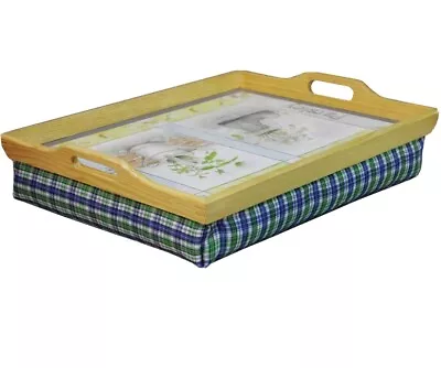 ADIDAT Wooden Breakfast Food Laptop Table Lap Tray With Cushion Bean Bag - • £29.50