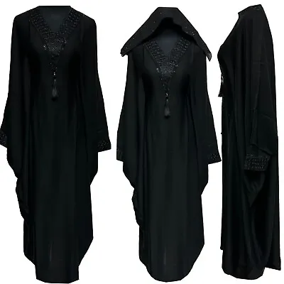 Black Butterfly Abaya Farasha Jalabiya Arab Dress With Stone Works • £40.99