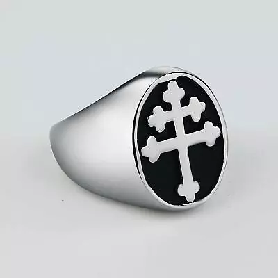 Cross Of Lorraine Ring Stainless Steel Magnum PI Knights Templar Crusader Black • $15.99