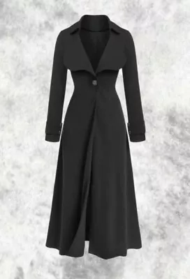 New Black Gothic Button Up Long Maxi Coatigan Light Frock Coat Size 2XL 18 20 • £44.99