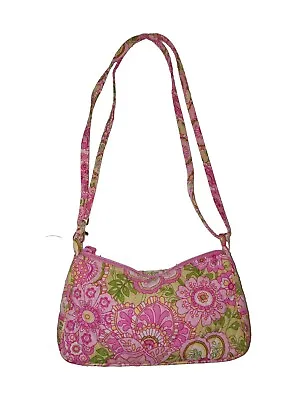 Vera Bradley Shoulder Bag Petal Pink Small Green Floral Zipper Purse • $20.01