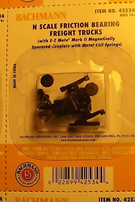 Bachmann 42534 N SCALE FRICTION BEARING TRUCKS W/ E-Z-Mate Knuckle Couplers (2) • $5.50