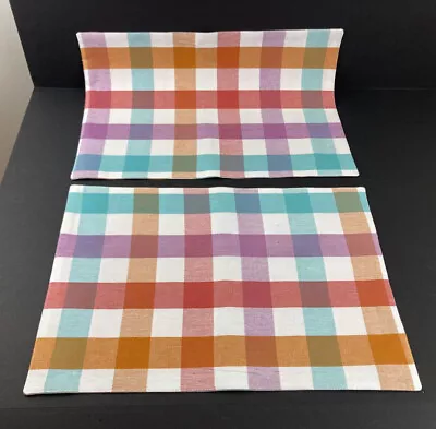 2 Spring Easter Cloth Checkered Plaid Placemats 13 X 19 By C&F • $12