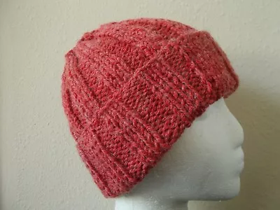 Hand Knitted Warm And  Cozy Yak Wool Blend Hat Beanie/hat Rose Red • $27.99