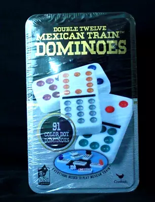 Cardinal Double Twelve Mexican Train Dominoes & Metal Tin 91 Color Dot Dominoes • $10.99