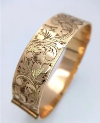  Vintage 50 Micron 9ct Rolled Gold Click-on Bangle With Flower Motif • £89